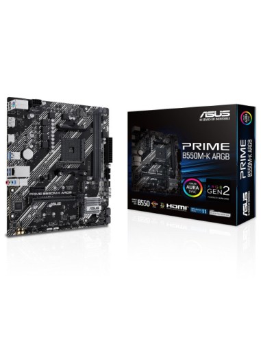 PLACA ASUS PRIME B550M-K ARGB,AMD,AM4,B550,2DDR4,64GB,DP+HDMI,GBLAN,4SATA3+2XM.2,6USB3.2,MATX