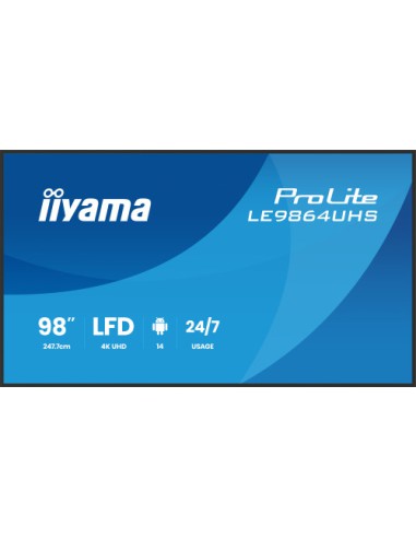 IIYAMA MONITOR 98" 3840x2160, UHD VA DLED 500cd/m, HORIZ Y VERT, MM 2x 10W, 2x HDMIx 1x USB-C, USB 2.0 x2, WiFi, LAN, Media Play
