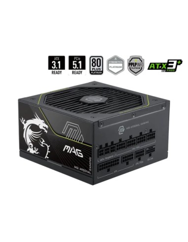 FUENTE ALIMENTACION MSI MAG A1000PLS PCIE5,PSU,1000W,80 PLUS PLATINUM,MODULAR,135MM,ACTIVE PFC,1XPCI-E 5 (12+4 PIN),4XPCI-E (6+2