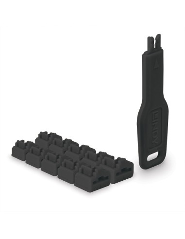 Lindy 47891 bloqueador de puerto Bloqueador de puerto + clave RJ-45 Negro Acrilonitrilo butadieno estireno (ABS) 10 pieza(s)
