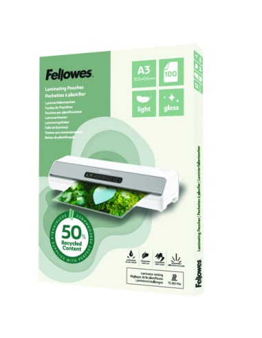 PACK 100 FUNDAS DE PLASTIFICAR RECICLADAS BRILLO A3 FELLOWES 100142988