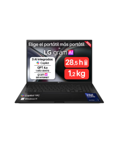 LG PORTÁTIL 16" GRAM 16Z90TL, COPILOT+ PC, WINDOWS 11 HOME, INTEL CORE ULTRA 7, 32 GB RAM, 512 GB SSD, PANEL IPS WQXGA (2560X160