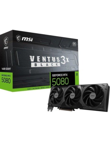 VGA MSI RTX 5080 16G VENTUS 3X OC BLACK,NV,RTX5080,16GB,GDDR7,256BIT,1HDMI+3DP,TORX FAN 5.0 (3 VENTILADORES)