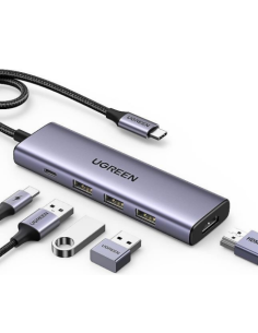 Ugreen 15596 base para portátil y replicador de puertos Alámbrico USB 3.2 Gen 1 (3.1 Gen 1) Type-A + Type-C Aluminio