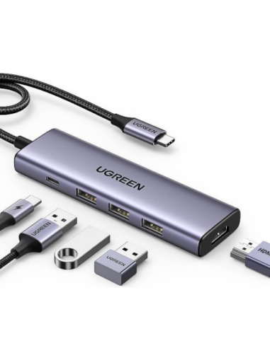 Ugreen 15596 base para portátil y replicador de puertos Alámbrico USB 3.2 Gen 1 (3.1 Gen 1) Type-A + Type-C Aluminio