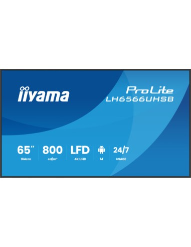 iiyama LH6566UHSB-B1AG pantalla de señalización Pantalla plana para señalización digital 165,1 cm (65") LCD Wifi 800 cd / m² 4K 