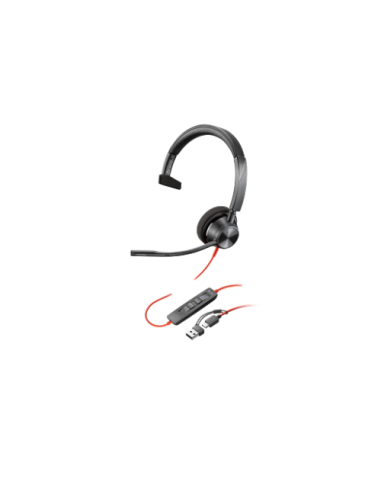 HP Poly Auriculares monoaurales Poly Blackwire 3310 con certificación Microsoft Teams USB-C + Adaptador USB-C/A