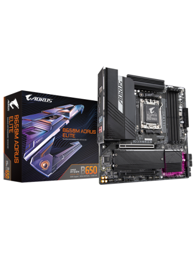 PLACA GIGABYTE B650M AORUS ELITE,AMD,AM5,B650,4DDR5,256GB,HDMI+DP,4SATA3+2M.2,2.5GBE,7USB3.2,MATX