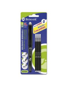 BOLIGRAFO BORRABLE C/CAPUCHON+1 RECAMBIO NEGRO BISMARK 329572