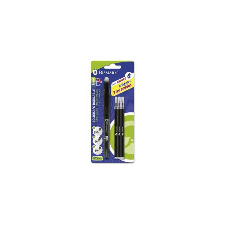 BOLIGRAFO BORRABLE C/CAPUCHON+1 RECAMBIO NEGRO BISMARK 329572