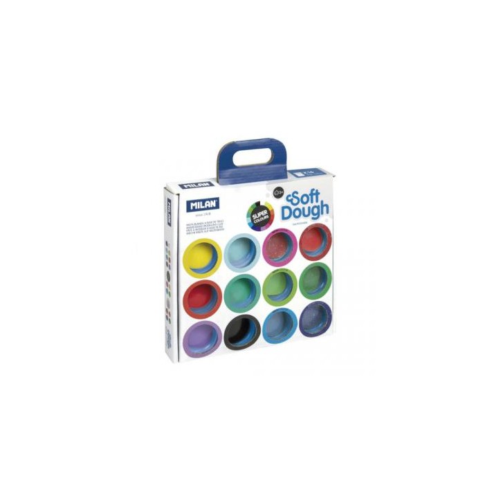 MALETÍN 16 BOTES PASTA BLANDA SOFT DOUGH DE 30GR COLORES SURTIDOS (INCLUYE NEÓN Y GLITTER) MILAN 913316SC
