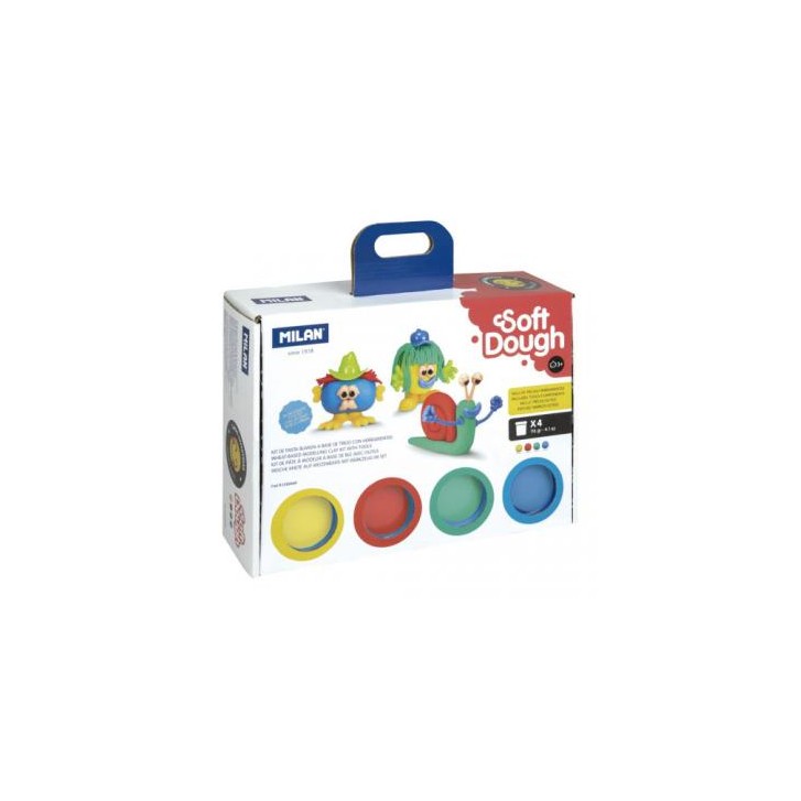 MALETÍN 4 BOTES PASTA BLANDA SOFT DOUGH DE 116GR + HERRAMIENTAS "CARAS DIVERTIDAS" MILAN 913304HF