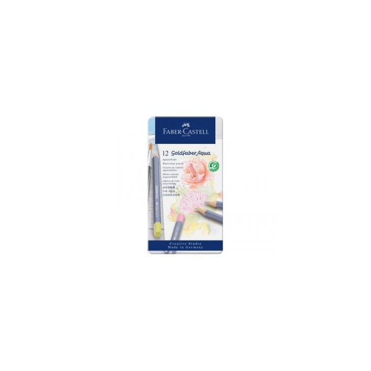 ESTUCHE METÁLICO CON 12 LÁPICES DE COLORES PASTEL ACUARELABLES GOLDFABER. FABER CASTELL 114622