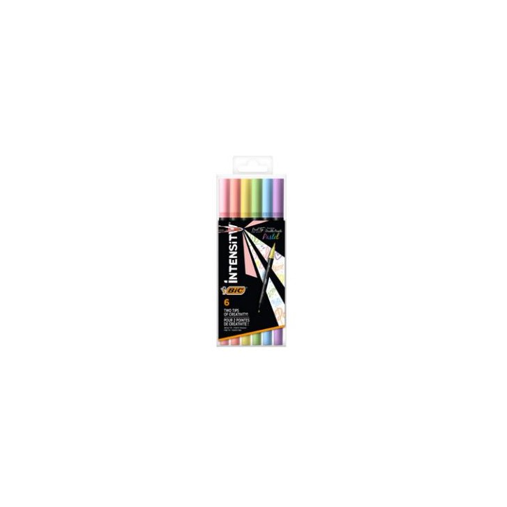 BIC Intensity Dual tip marcador 6 pieza(s) Punta de pincel Azul claro, Verde claro, Rosa claro, Melocotón, Violeta, Amarillo