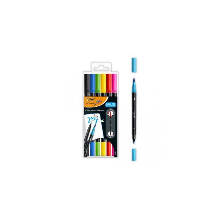 BIC Intensity Dual Tip rotulador Negro, Azul, Verde, Púrpura, Rojo, Amarillo 6 pieza(s)