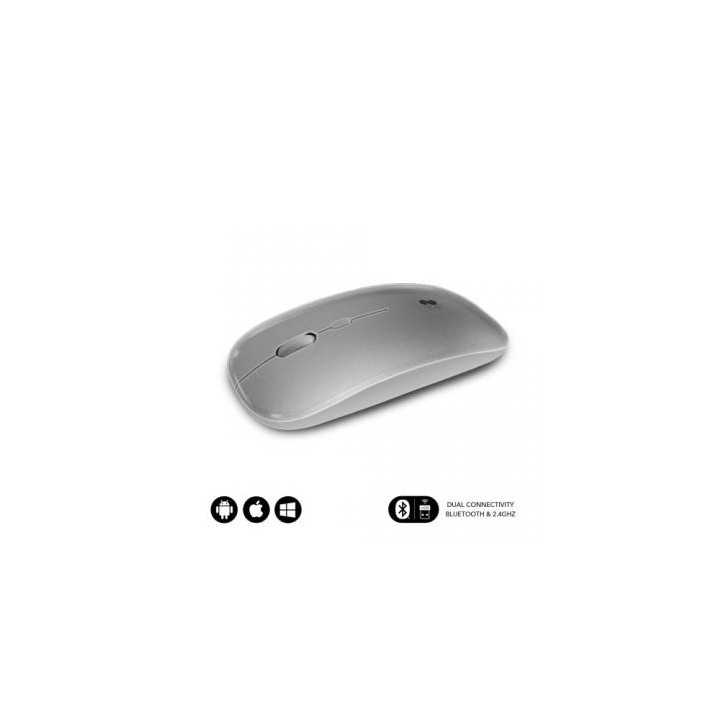 SUBBLIM Ratón Óptico Inalámbrico 2.4G y Bluetooth Dual Flat Mouse Recargable Plateado
