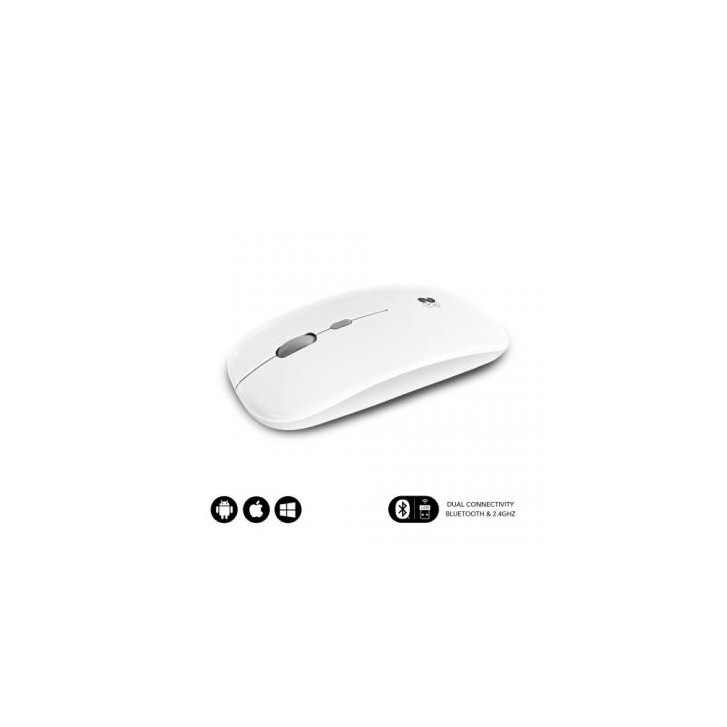 SUBBLIM Ratón Óptico Inalámbrico 2.4G y Bluetooth Dual Flat Mouse Recargable Blanco