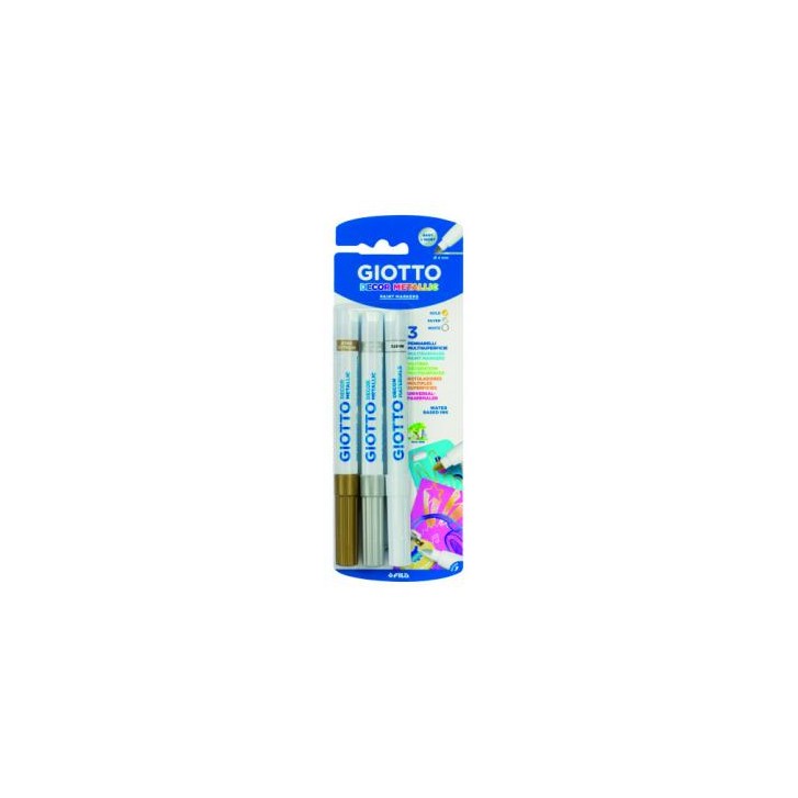 BLÍSTER 3 ROTULADORES DECOR METALLIC ORO, PLATA Y BLANCO GIOTTO F014700