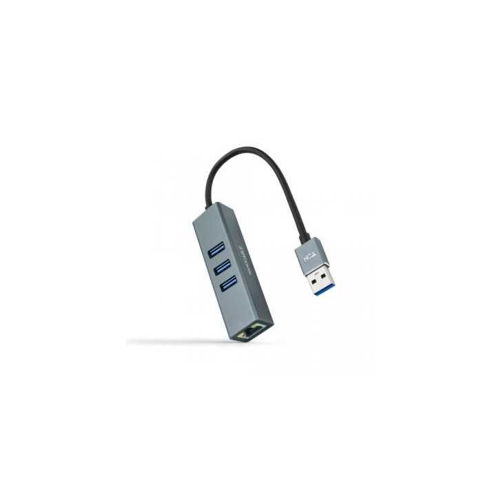 Nanocable Conversor USB 3.0 a Ethernet Gigabit + 3XUSB 3.0, Aluminio, Gris, 15 cm