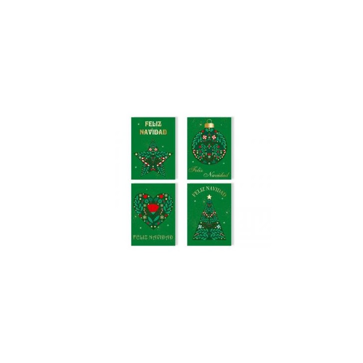 TARJETA FELICITACIÓN NAVIDAD FOIL GREEN/GOLD BISMARK 330895