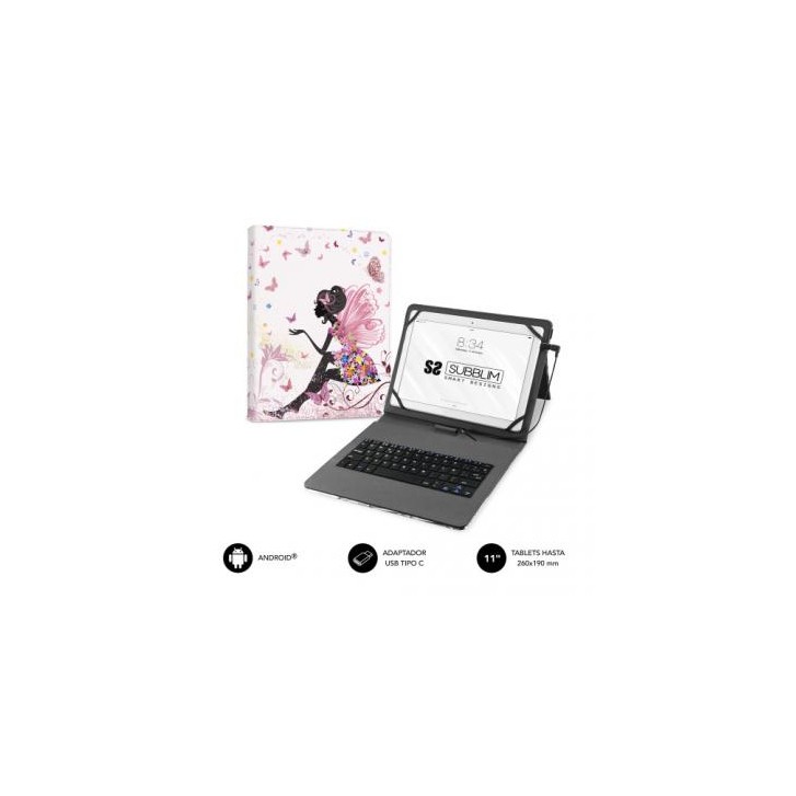 FUNDA CON TECLADO MICRO USB TYPE C KEYTAB USB 11" HADAS