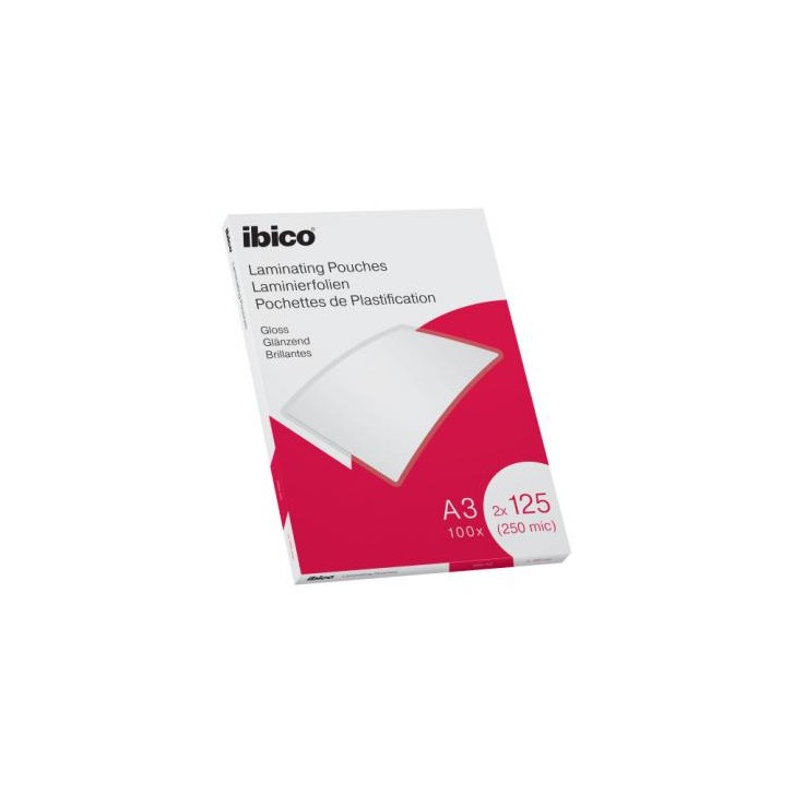 CAJA 100 BOLSAS DE PLASTIFICACION 303X426 A3 BRILLO 125 MICRAS IBICO 627321