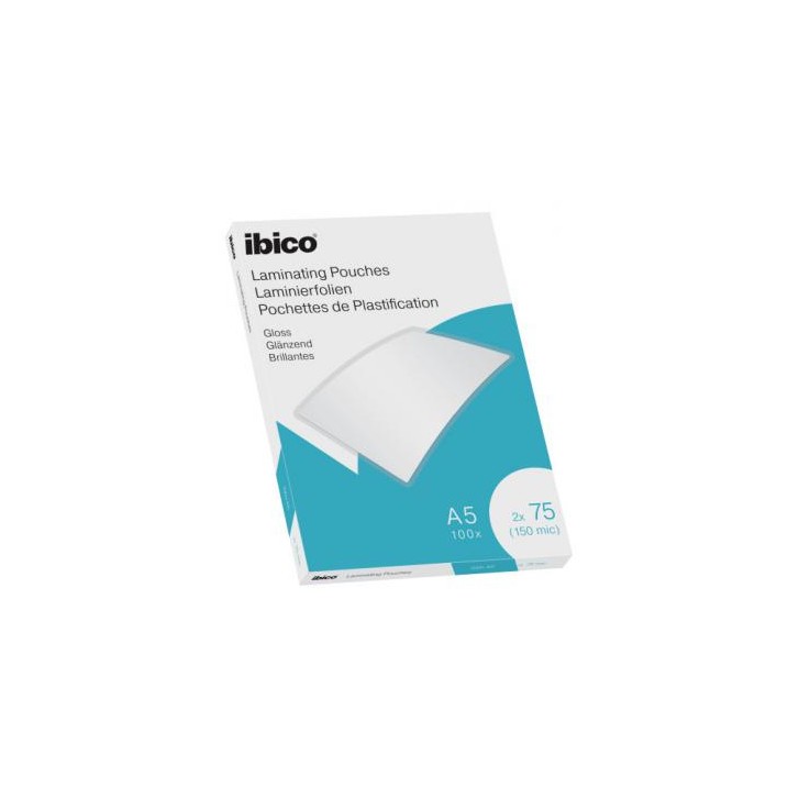 CAJA 100 BOLSAS DE PLASTIFICACION 154X216 A5 BRILLO 75 MICRAS IBICO 627314