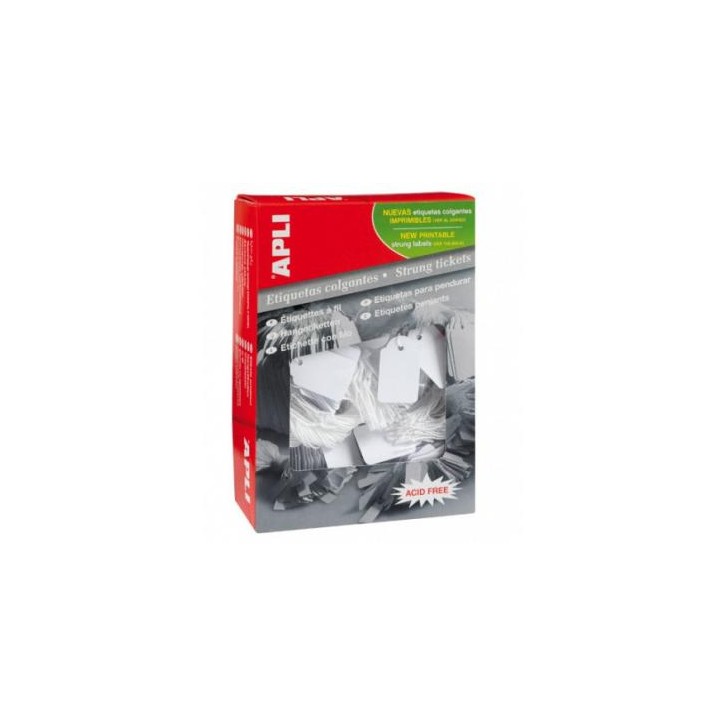 CAJA 1.000 ETIQUETAS COLGANTES BLANCAS 18 X 29 MM APLI 389