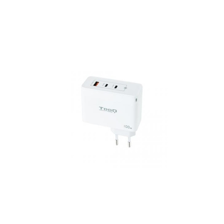 TooQ Cargador de Pared GaN 2xUSB-C/PD + USB-A/QC 100W, Blanco