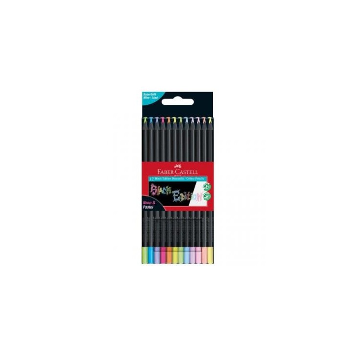 ESTUCHE CARTON 12 LÁPICES DE COLOR NEON BLACK EDITION FABER CASTELL 116410
