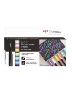 ESTUCHE 6 ROTULADORES BASE DE AGUA FUDENOSUKE PARA PAPEL OSCURO COLORES PASTEL TOMBOW WS-BS-6P
