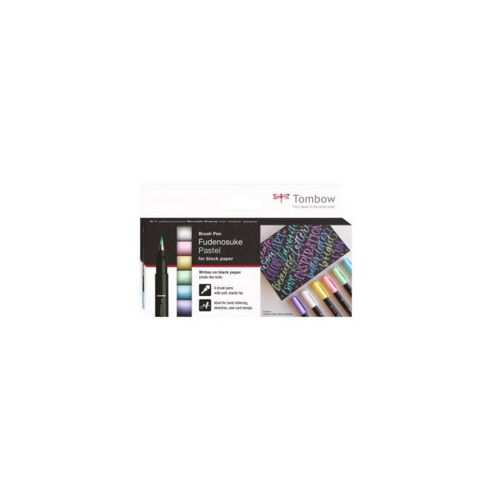 ESTUCHE 6 ROTULADORES BASE DE AGUA FUDENOSUKE PARA PAPEL OSCURO COLORES PASTEL TOMBOW WS-BS-6P