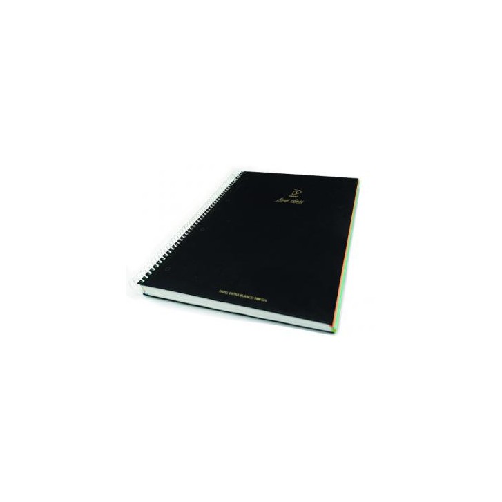 CUADERNO FIRST CLASS A4 TAPA NEGRA FORRADA MICROPERFORADO 120H 100GR 4 TALADROS 5X5 BANDA 5 COLORES PACSA 16029