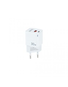 TooQ Cargador de Pared GaN USB-C/PD + USB-A/QC 30W, Blanco