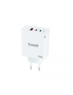 TooQ Cargador de Pared GaN 2USB-C/PD + USB-A/QC 65W, Blanco