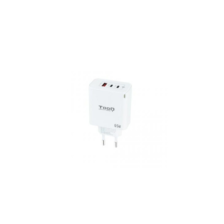 TooQ Cargador de Pared GaN 2USB-C/PD + USB-A/QC 65W, Blanco