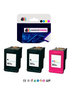 Pack 3 x Tinta Compatible HP 301 XL V4 2 NEGROS + 1 COLOR