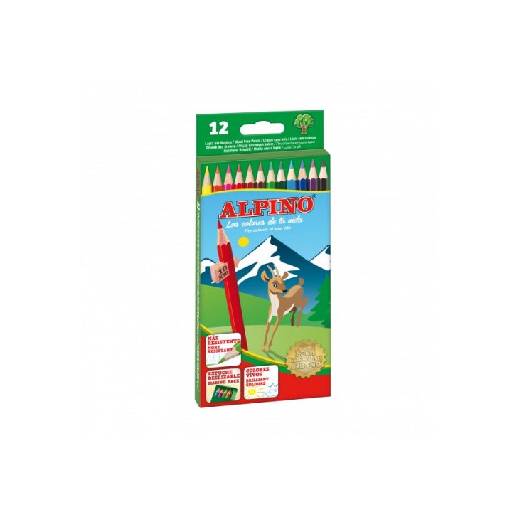 ESTUCHE CARTON 12 UNIDADES LAPICES HEXAGONALES ALTA CALIDAD 3MM. COLORES SURTIDOS ALPINO AL010654