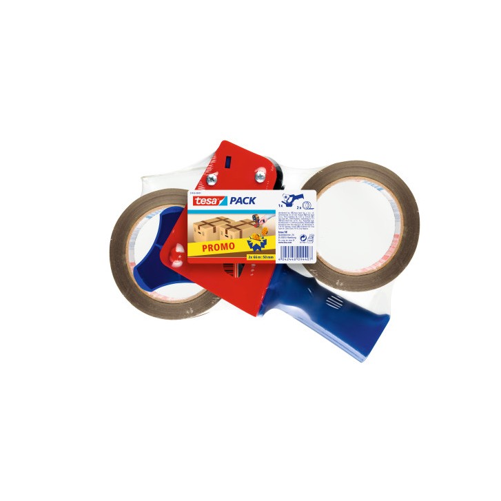 PACK PRECINTADORA MANUAL CUERPO PLASTICO Y METAL + 2 ROLLOS 50MM.X66M. TESA 57455-00001-01