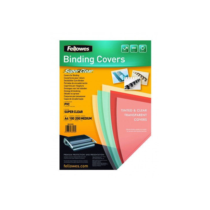 PACK 100 PORTADAS PVC TRANSPARENTE CRISTAL 150 MICRAS A4 FELLOWES 5376001