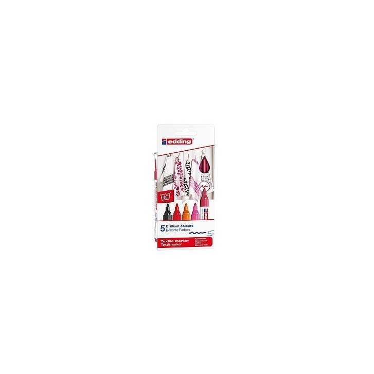 PACK 5 MARCADORES TEXTILES. COLORES CÁLIDOS. EDDING 4500-5-S-999