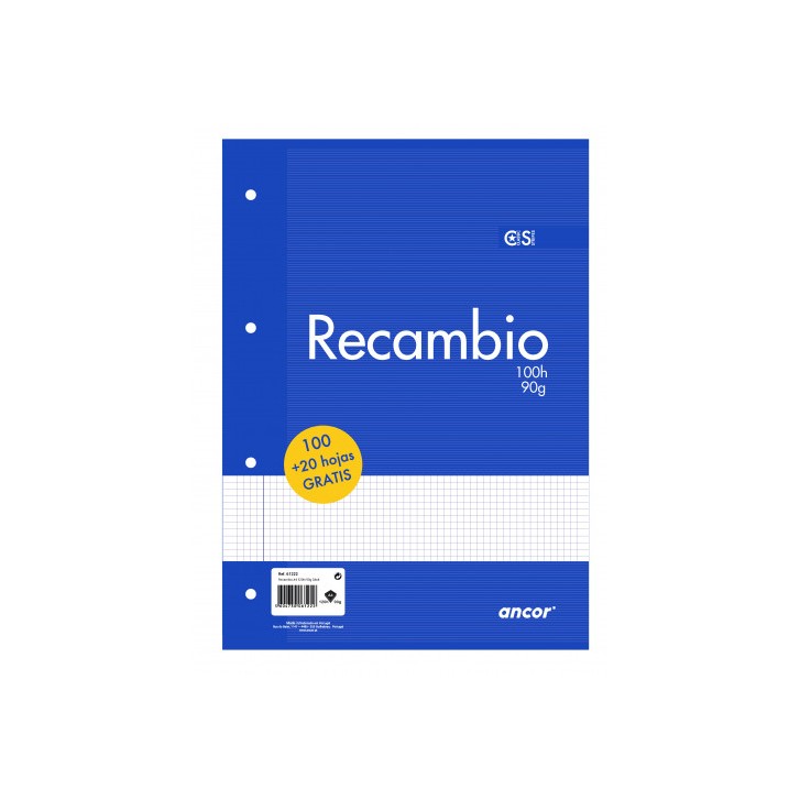 RECAMBIO A4 100+20 HOJAS 90G Q4X4 4 TALADROS ANCOR 061222
