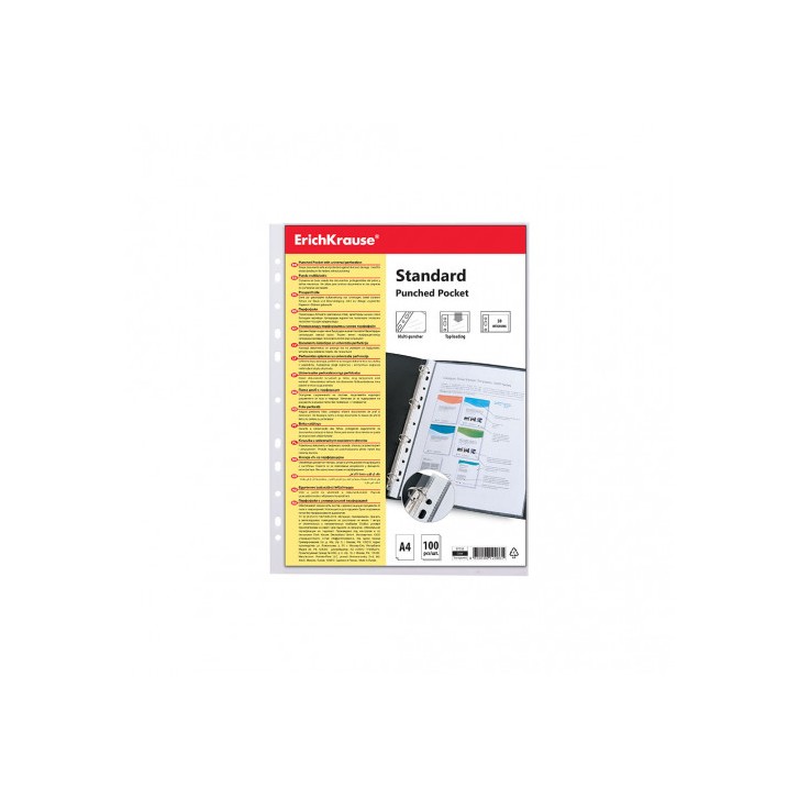 SET DE 100 FUNDAS MULTITALADRAS FIZZY CLEAR, 30 MCM, A4, TRANSPARENTE ERICH KRAUSE 67330