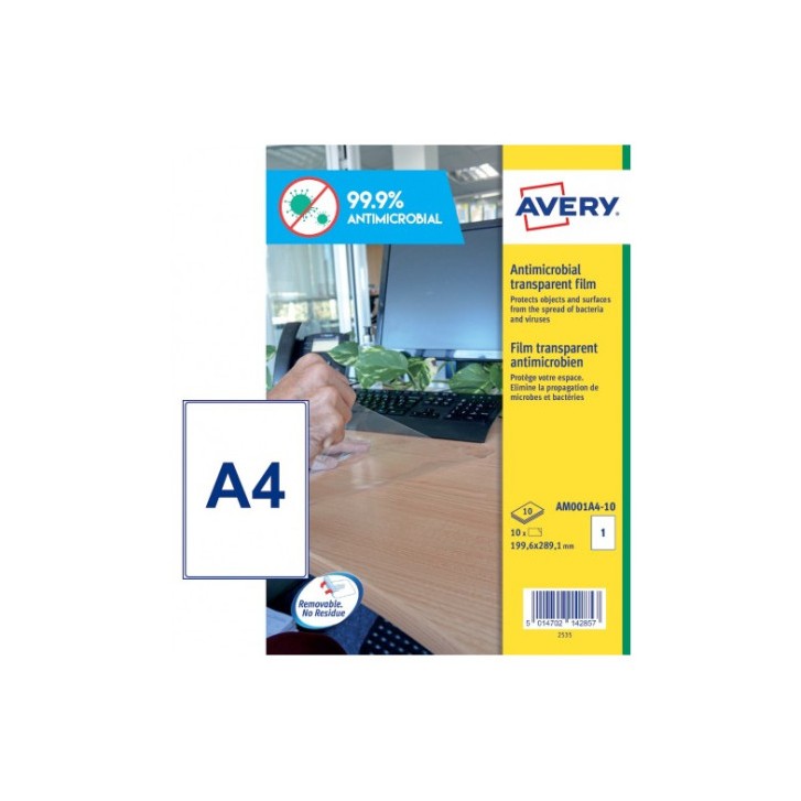 Avery AM001A4 etiqueta autoadhesiva Rectángulo Desmontable Transparente 10 pieza(s)