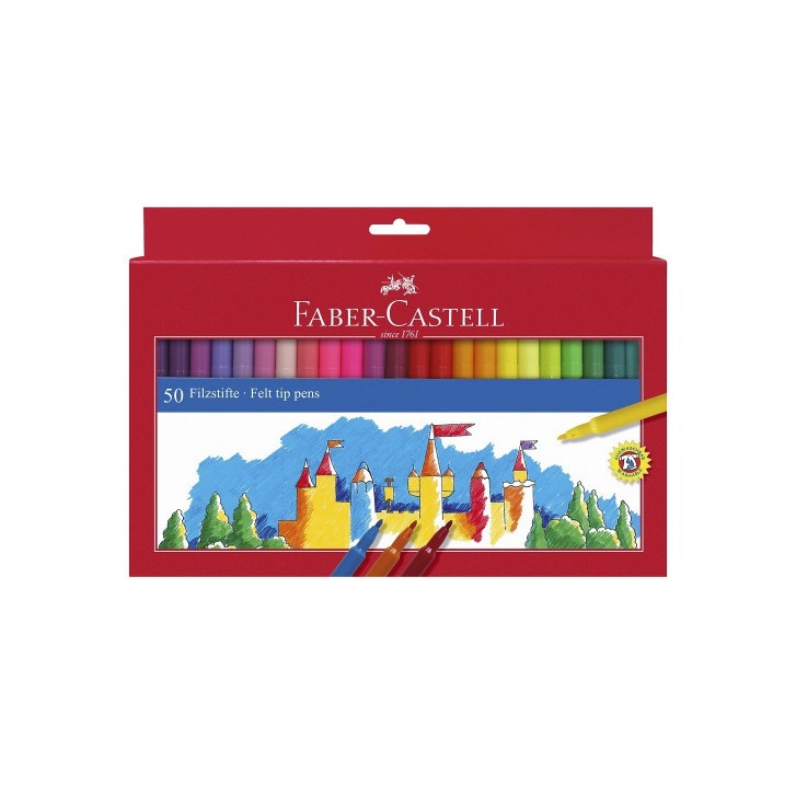 ESTUCHE CARTÓN 50 ROTULADORES ESCOLARES FABER CASTELL 554204