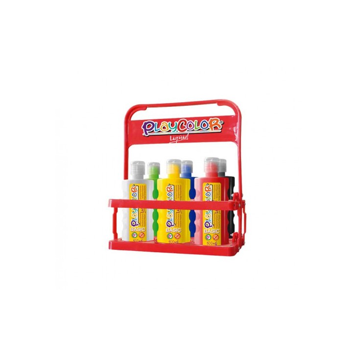 TEMPERA LIQUID PARA 6 BOTELLAS DE 500ML. BASKET 6 COLORES PLAYCOLOR 19471