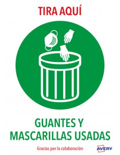 SEÑALES ADHESIVOS PREIMPRESO "TIRA AQUÍ GUANTES Y MASCARILLAS USADAS" SOBRE DE 2 HOJAS EN A4 AVERY AV_KITCOVID7_ES