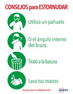 SEÑALES ADHESIVOS PREIMPRESO "CONSEJO PARA ESTORNUDAR" SOBRE DE 2 HOJAS EN A4 AVERY AV_KITCOVID5_ES