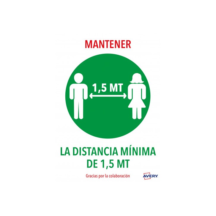 SEÑALES ADHESIVOS PREIMPRESO "MANTENER DISNTACIA MINIMA DE 1,5 MT" SOBRE DE 2 HOJAS EN A4 AVERY AV_KITCOVID4_ES