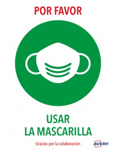 SEÑALES ADHESIVOS PREIMPRESO "USAR MASCARILLAS " SOBRE DE 2 HOJAS EN A4 AVERY AV_KITCOVID2_ES